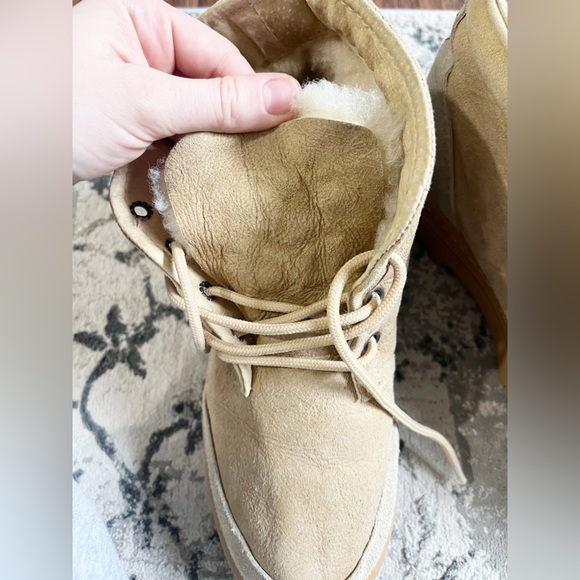 Country Leather Sheepskin Sand Hiker Short Boots Women’s Tan Brown Size 7 Sturdy - Picture 8 of 15